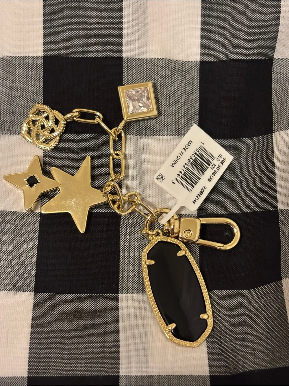 Kendra Scott Gold-Tone Keychain with Black Stone and Star Charms